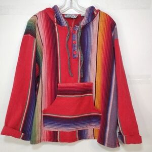 Bounjour Vintage Colorful Striped Baja Hoodie Size (L)